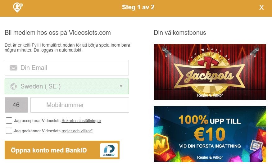Enkel och smidig registrering med en Videoslots bonuskod
